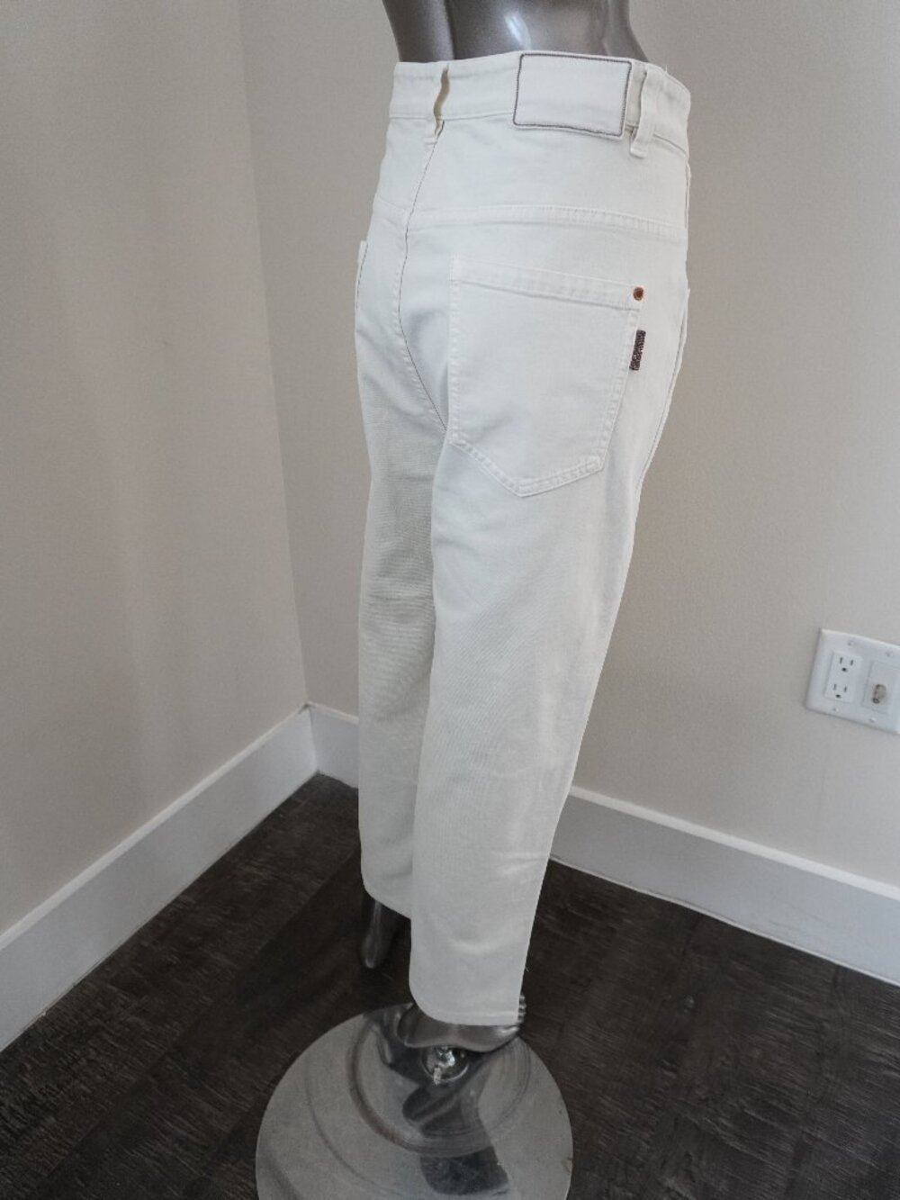 Brunello Cucinelli Monili Tab Jeans Beige Denim Relaxed Leg Skaters Size 10